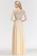 Modest Jewel Champagne Lace Bridesmaid Dresses with Beadings-27dress