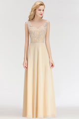 Modest Jewel Champagne Lace Bridesmaid Dresses with Beadings-27dress