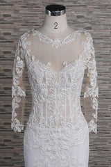 Modest Longsleeves Jewel Lace Wedding Dresses With Appliques White Tulle Bridal Gowns On Sale-27dress