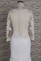 Modest Longsleeves Jewel Lace Wedding Dresses With Appliques White Tulle Bridal Gowns On Sale-27dress