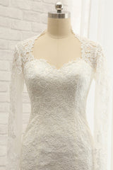 Modest Longsleeves White Mermaid Wedding Dresses Satin Lace Bridal Gowns With Appliques Online-27dress