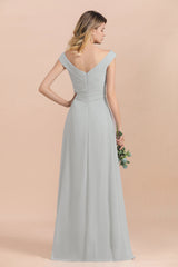 Modest Off-the-Shoulder Mist Chiffon Bridesmaid Dresses with Pleats-27dress