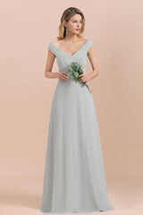 Modest Off-the-Shoulder Mist Chiffon Bridesmaid Dresses with Pleats-27dress