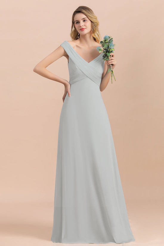 Modest Off-the-Shoulder Mist Chiffon Bridesmaid Dresses with Pleats-27dress