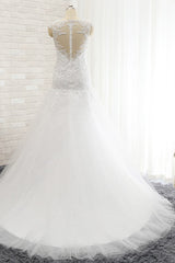 Modest Sleeveless Jewel Wedding Dresses With Appliques White Mermaid Bridal Gowns On Sale-27dress