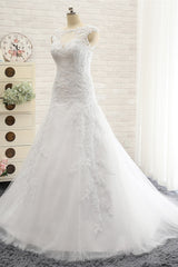 Modest Sleeveless Jewel Wedding Dresses With Appliques White Mermaid Bridal Gowns On Sale-27dress