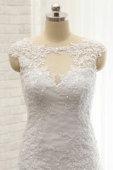 Modest Sleeveless Jewel Wedding Dresses With Appliques White Mermaid Bridal Gowns On Sale-27dress