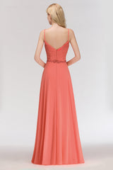 Modest Spaghetti-Straps Ruffle Affordable Bridesmaid Dress with Appliques-27dress