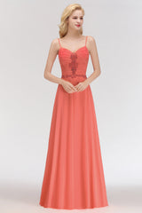 Modest Spaghetti-Straps Ruffle Affordable Bridesmaid Dress with Appliques-27dress