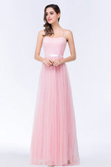 Modest Spaghetti-Straps Sweetheart Long Bridesmaid Dress with Sash-27dress