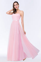 Modest Spaghetti-Straps Sweetheart Long Bridesmaid Dress with Sash-27dress