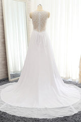 Modest Straps V-neck Sleeveless Wedding Dresses White Chiffon Bridal Gowns Online-27dress