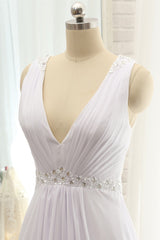 Modest Straps V-neck Sleeveless Wedding Dresses White Chiffon Bridal Gowns Online-27dress