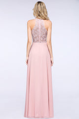 Modest V-Neck Sleeveless Pink Affordable Bridesmaid Dresses Lace-27dress