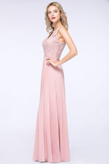 Modest V-Neck Sleeveless Pink Affordable Bridesmaid Dresses Lace-27dress