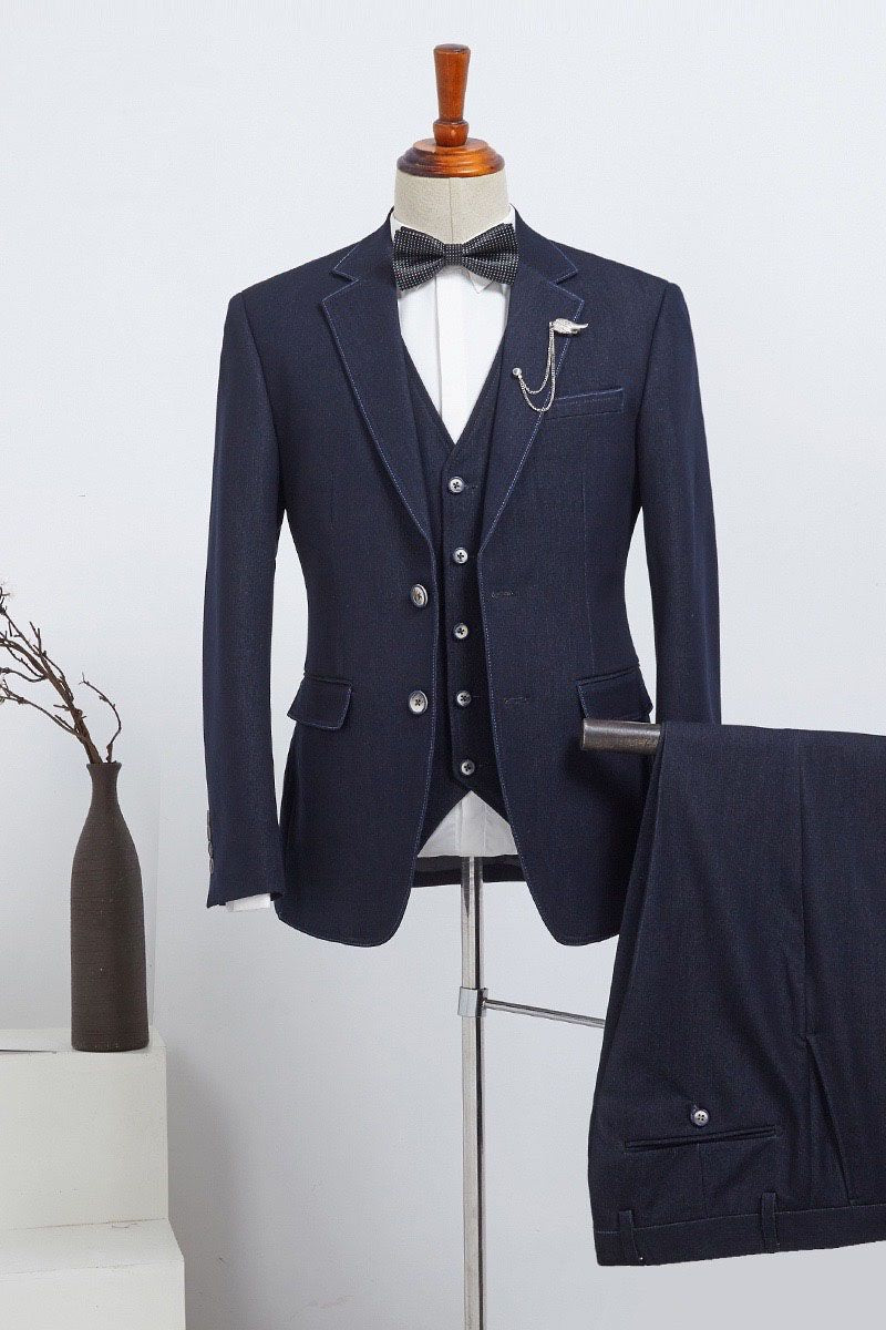Navy Blue 3 Pieces Slim Fit Bespoke Suit For Business