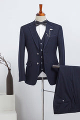 Navy Blue 3 Pieces Slim Fit Bespoke Suit For Business