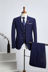 Navy Blue 3 Pieces Slim Fit Tailored Business Suit