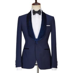 Navy Blue Best Fitted Three Pieces Sparkle Men Suits