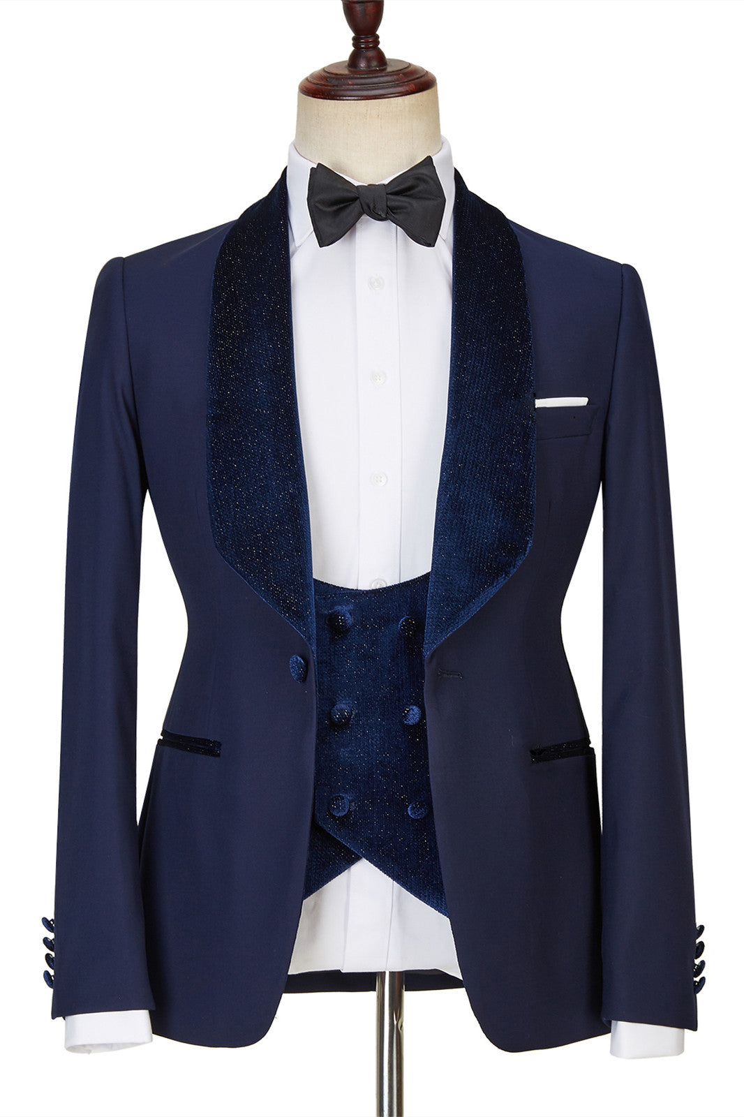Navy Blue Best Fitted Three Pieces Sparkle Men Suits