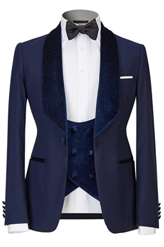 Navy Blue Close Fitting Three Pieces Men Suits For Wedding