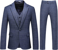Navy Blue Notched Lapel Three Pieces Men Suits For Business