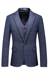 Navy Blue Notched Lapel Three Pieces Men Suits For Business