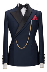 Navy Blue Peaked Lapel Two Pieces Chic Men Suits For Prom