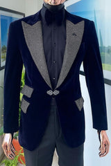 Peaked Lapel Two Pieces Navy Blue Prom Suits