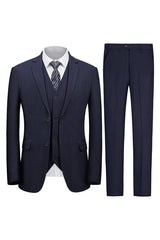 Three Pieces Notched Lapel Navy Blue Wedding Suits For Men