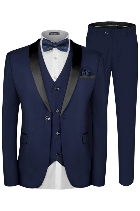 Navy Blue Three Pieces Shawl Lapel Men Suits For Wedding