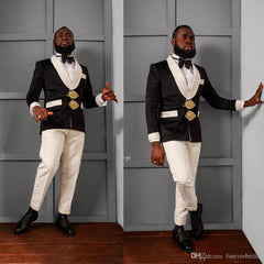 New Arrival Bespoke Knitted Button Jacquard Black Wedding Suits for Groom