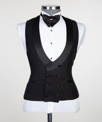 New Arrival Black Three Pieces Men Suits With Satin Peaked Lapel