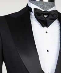 New Arrival Black Three Pieces Men Suits With Satin Peaked Lapel