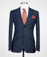 New Arrival Dark Blue Peaked Lapel 3-Pieces Business Men Suits