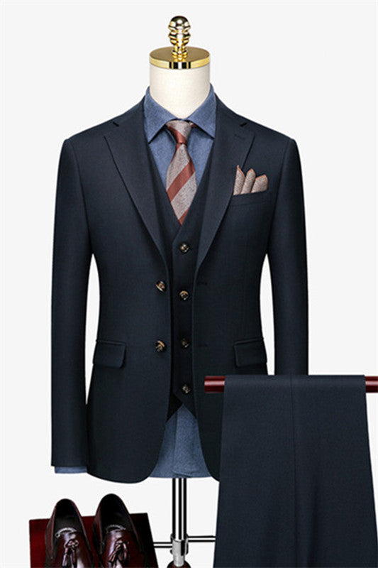 New Arrival Dark Navy Three Pieces Notched Lapel Business Suit