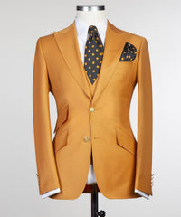 New Arrival Dark Peaked Lapel 3-Pieces Fashion Men Yellow Business Suits