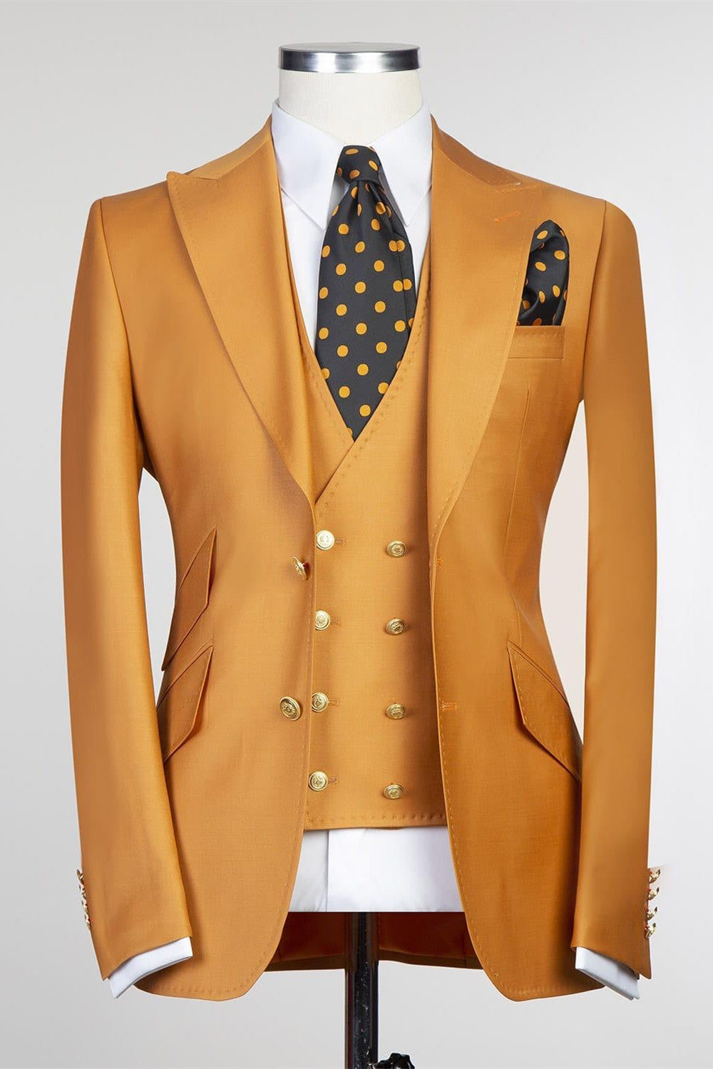 New Arrival Dark Peaked Lapel 3-Pieces Fashion Men Yellow Business Suits