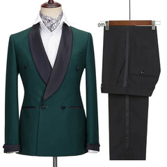 New Arrival Deep Green Wedding Suits With Black Shawl Lapel