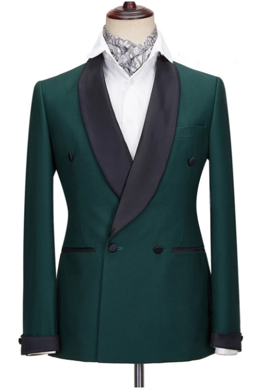 New Arrival Deep Green Wedding Suits With Black Shawl Lapel