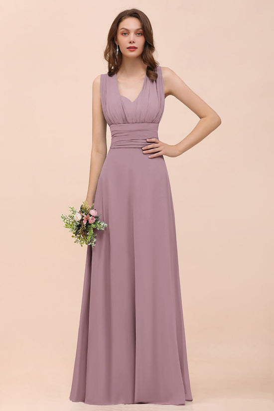 New Arrival Dusty Blue Ruched Long Convertible Bridesmaid Dresses-27dress