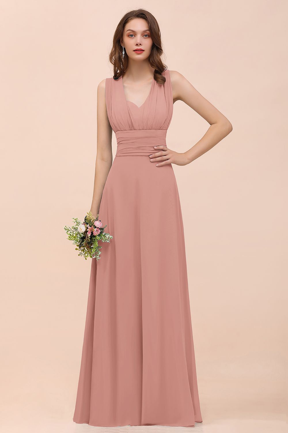 New Arrival Dusty Blue Ruched Long Convertible Bridesmaid Dresses-27dress