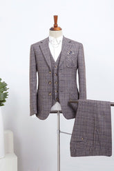New Arrival Gray Plaid 3 Pieces Slim Fit Tailored Suit For Business