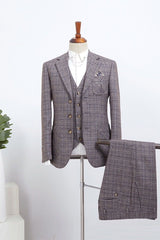 New Arrival Gray Plaid 3 Pieces Slim Fit Tailored Suit For Business