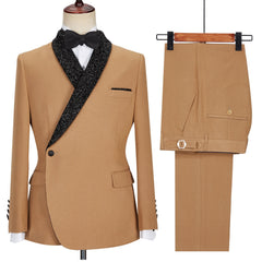 New Arrival Khaki Sparkle Shawl Lapel One Button Men Suits