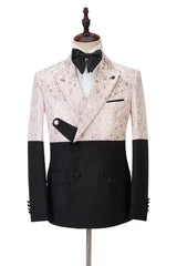 New Arrival Light Jacquard Peaked Lapel Double Breasted Pink Prom Suits