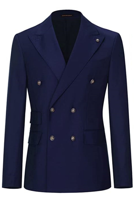 New Arrival Peaked Lapel Double Breasted Navy Blue Business Suits