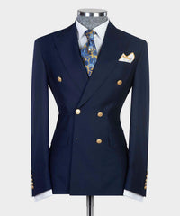 New Arrival Navy Double Breasted Slim Fit Bespoke Prom Men Suits