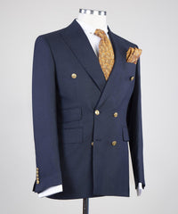 New Arrival Navy Peaked Lapel Double Breasted Business Men Suits