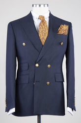 New Arrival Navy Peaked Lapel Double Breasted Business Men Suits